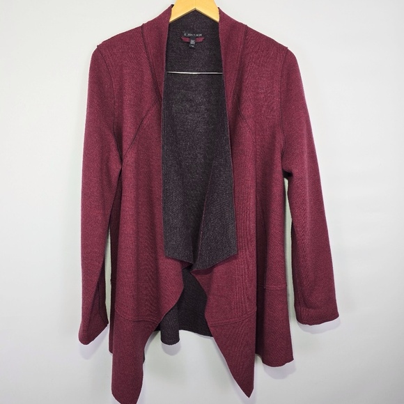 Eileen Fisher Merino Double-Knit Kimono Jacket Burgundy Maroon Womens Large - Picture 1 of 8